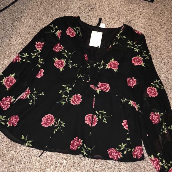 SOLD NWT Corset LaceUp Floral Blouse - Picture 5 of 10